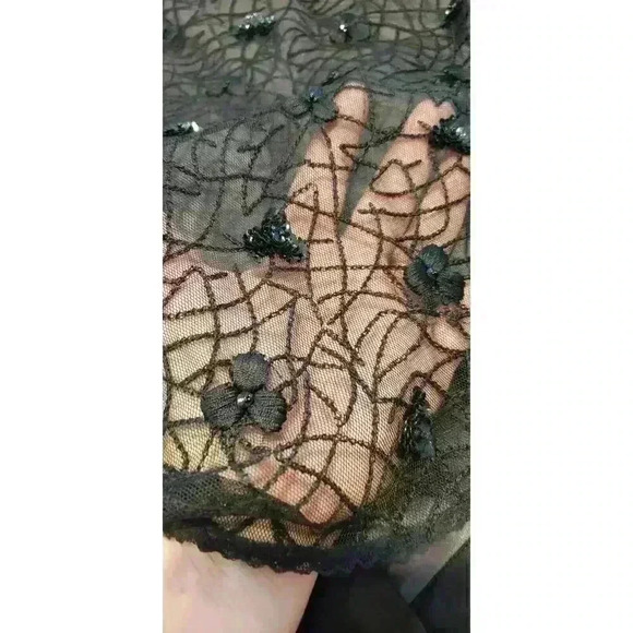 Vintage La Perla Black Silk Dress Sheer Lace Top Beaded Marvel Nighty Slip sz S - Picture 11 of 11